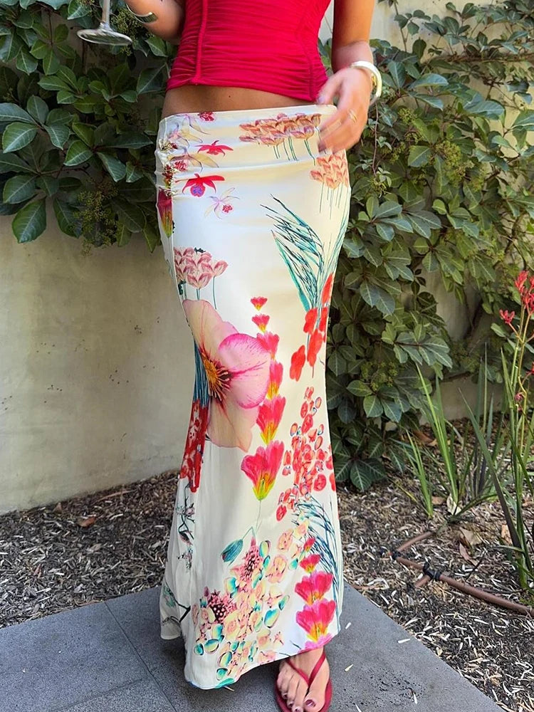 Weird Puss Colorful Print Skirts Women 2025 New Trend Ruched Peach Hip Casual Simple Bottoms Summer Fashion Stretch Streetwear